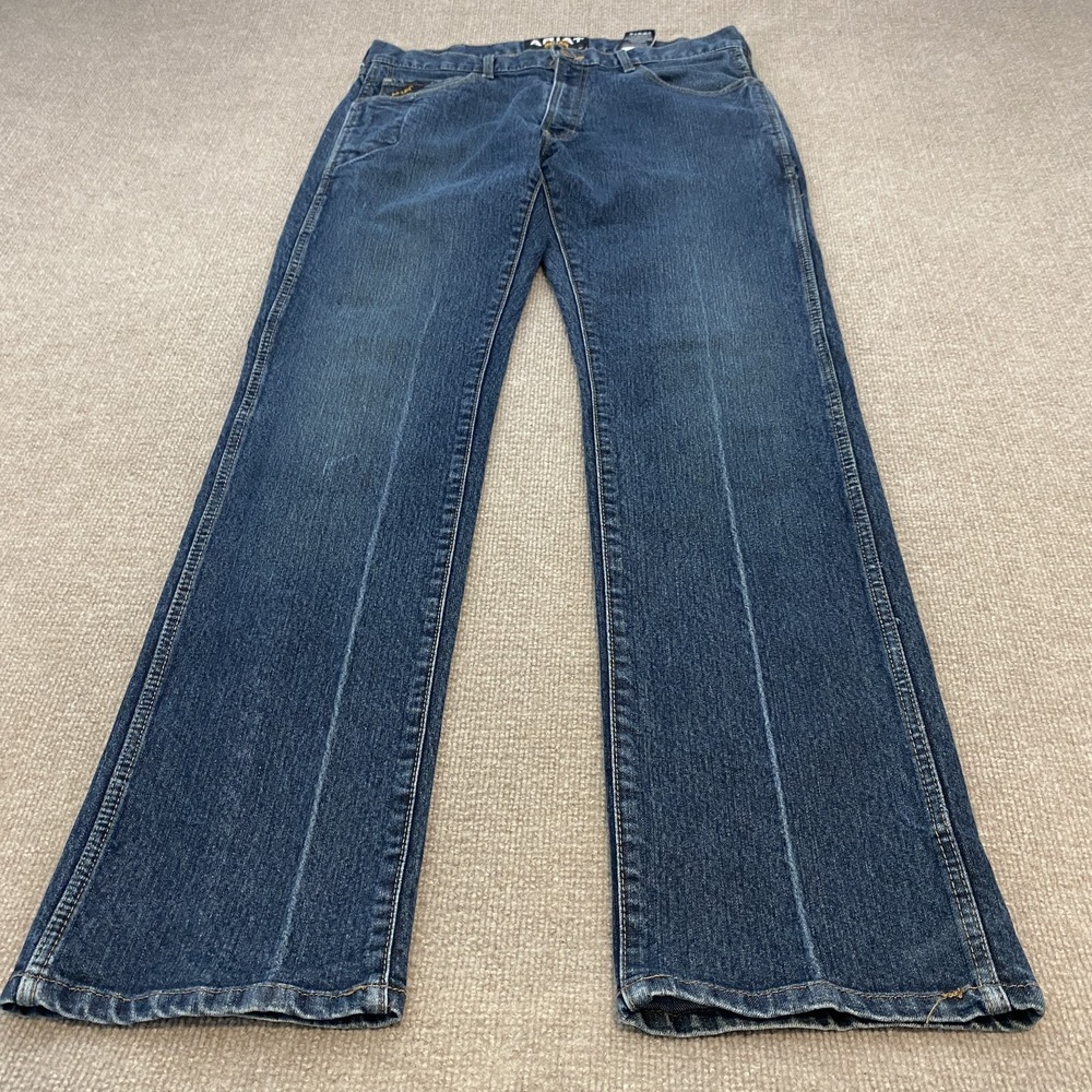 Ariat Rebar M5 Slim Straight Jeans Mens 36x36 Blue Med Wash Stretch Denim Pants